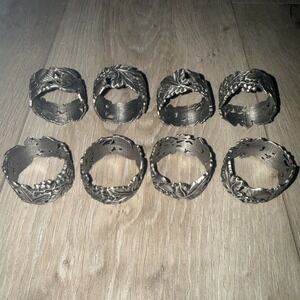 Vintage Longaberger Falling Leaves Pewter‎ Napkin Rings Set Of 8 USA 2001